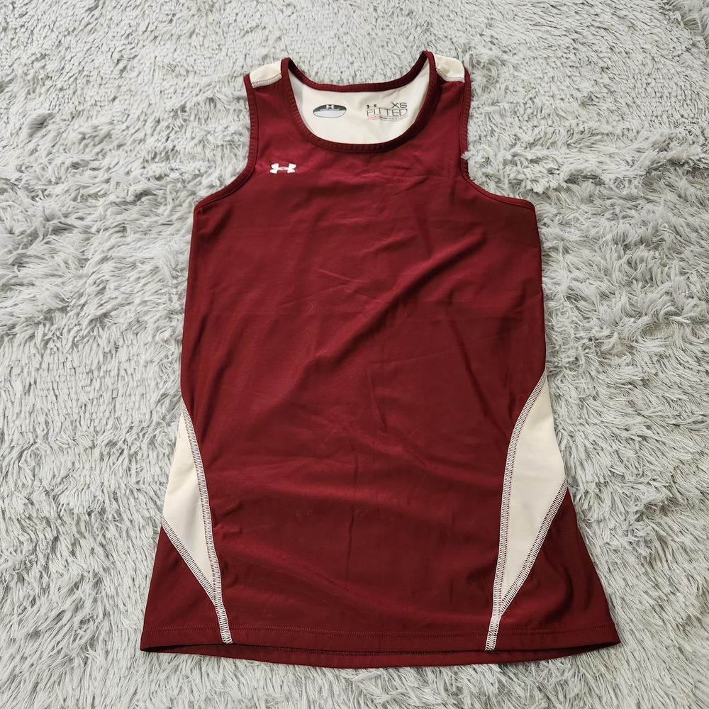 Under Armour Maroon and White HeatGear Fitted Tank Top